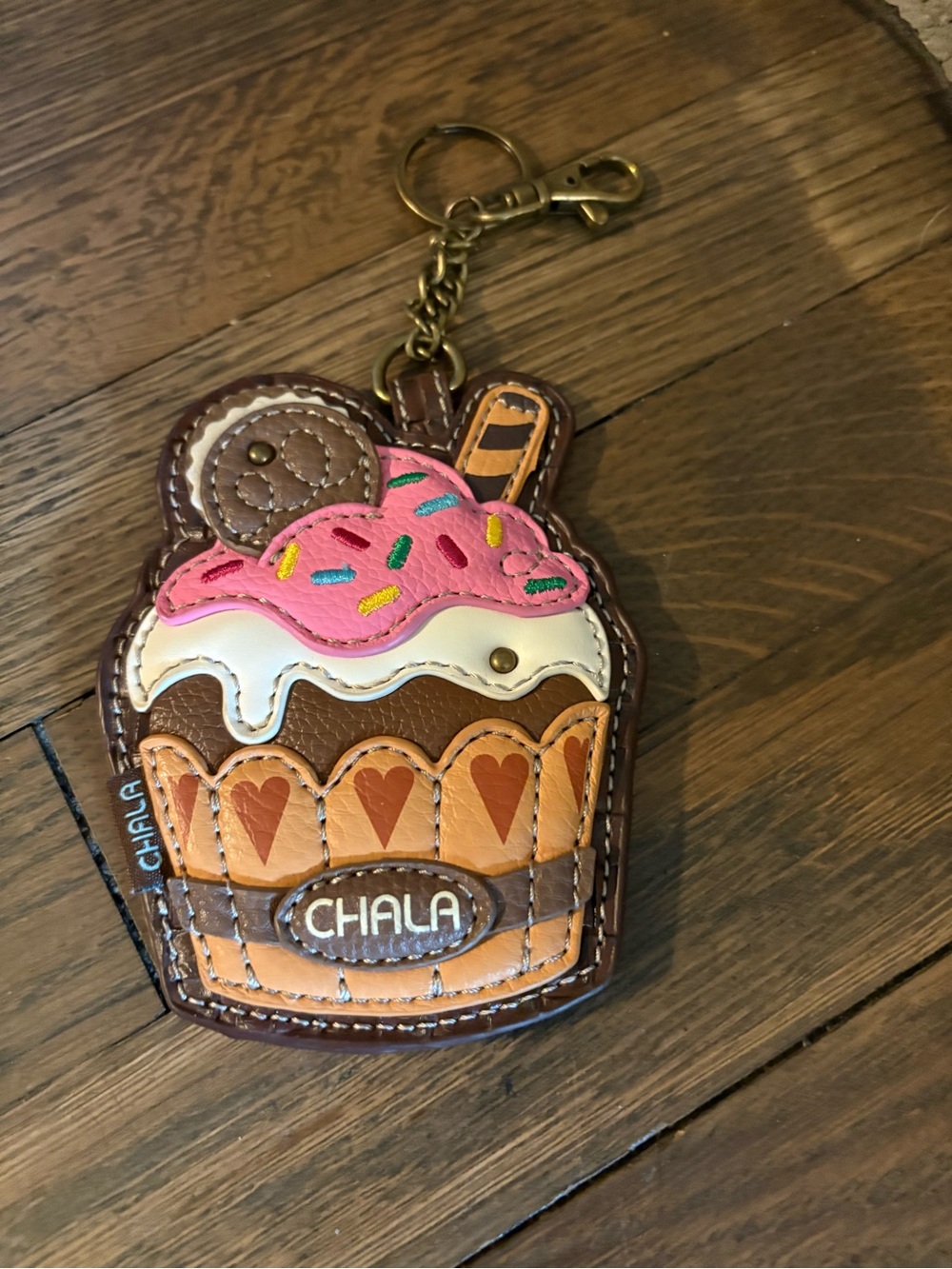Chala Cupcake Keychain Wallet in Pink, Brown & Cream